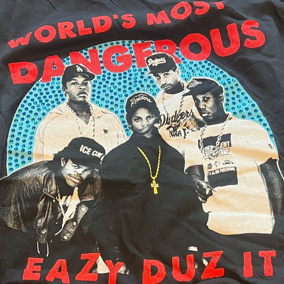 NWA Worlds Most Dangerous Black Rhinestone Tee - Picture 4 of 9